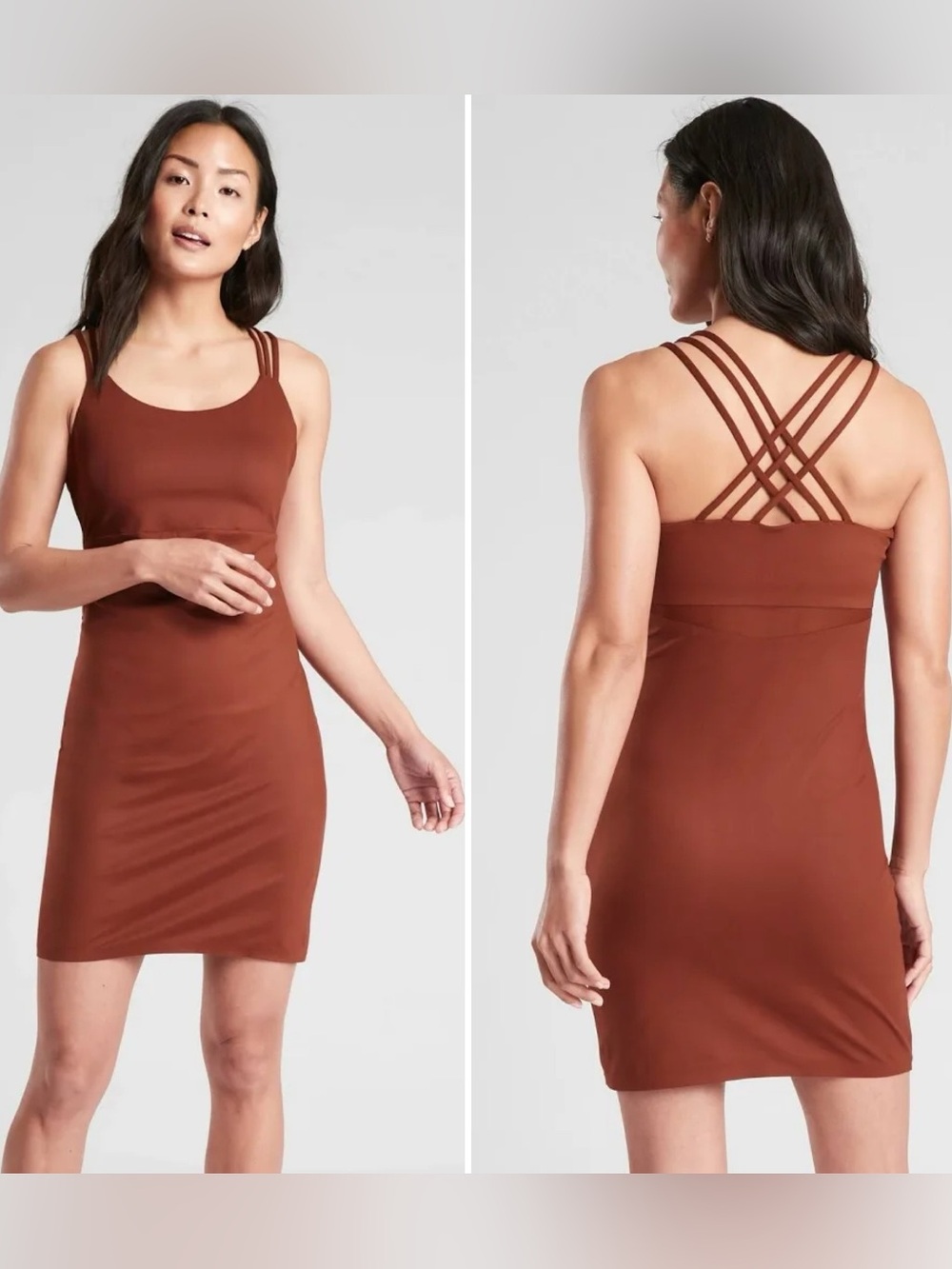 Athleta Hyper Focused Bra Dress in Powervita color Dried Cinnamon